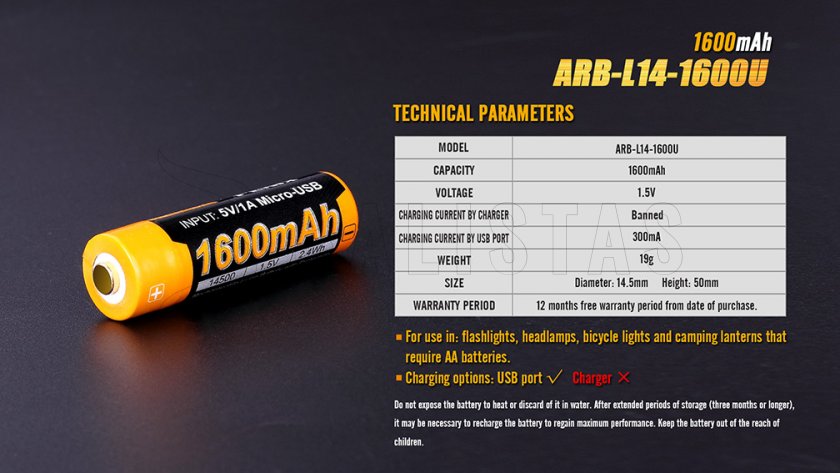 Dobíjecí USB AA baterie Fenix ARB-L14-1600U