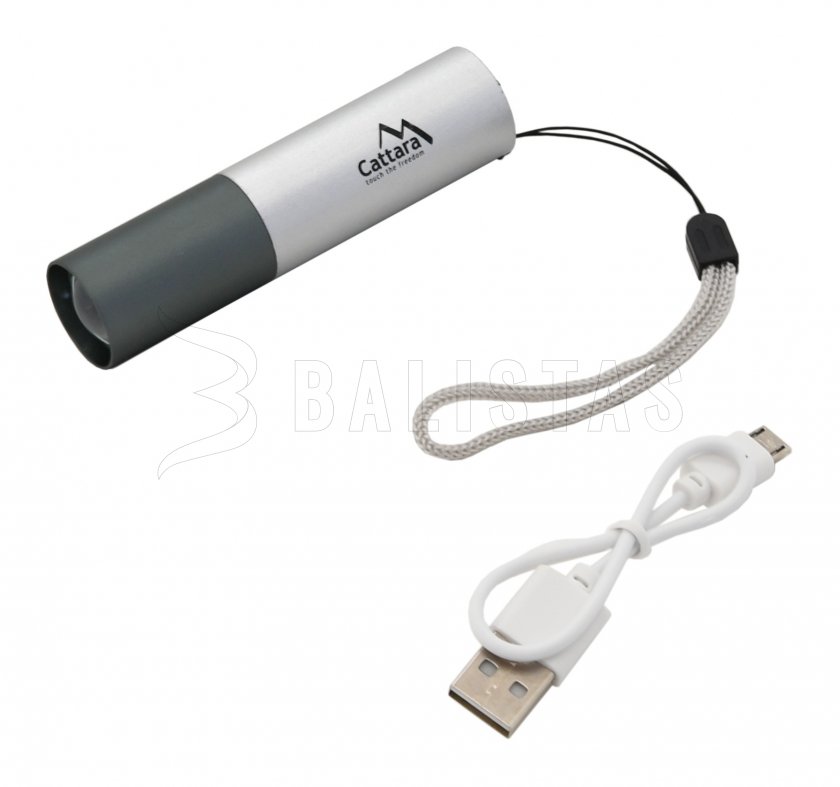 Kapesní LED svítilna Cattara 120lm ZOOM nabíjecí SILVER