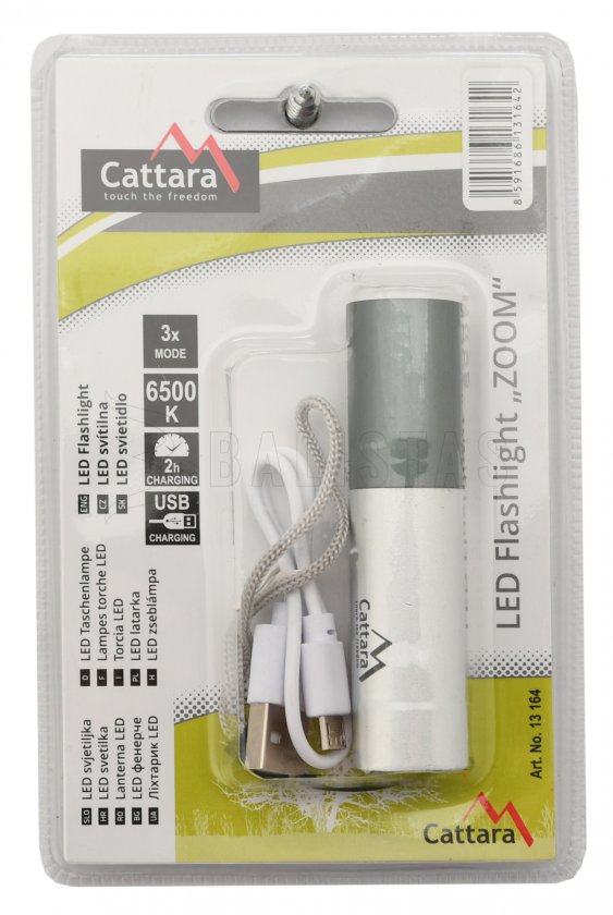 Kapesní LED svítilna Cattara 120lm ZOOM nabíjecí SILVER