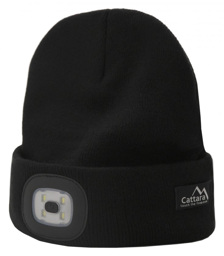 Čepice BLACK s LED svítilnou USB 5