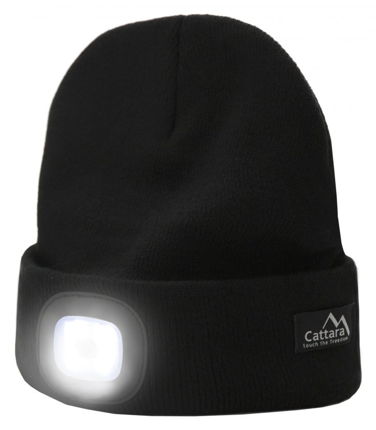 Čepice BLACK s LED svítilnou USB