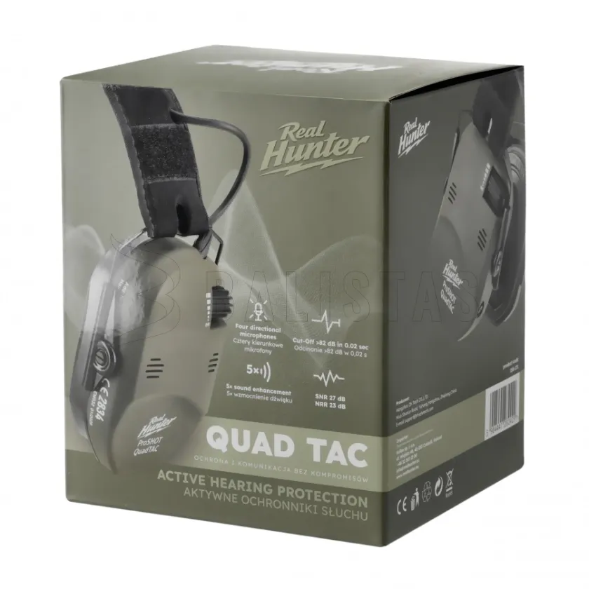 Aktivní střelecká sluchátka RealHunter Active ProSHOT QuadTAC Olivové 9